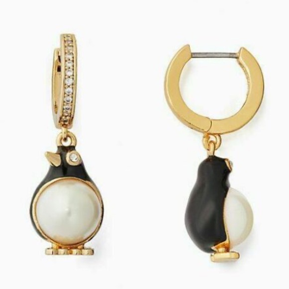 $78 KATE SPADE • Arctic Friends Pearl Penguin Crystal Huggies Hoop Earri… - Picture 4 of 4